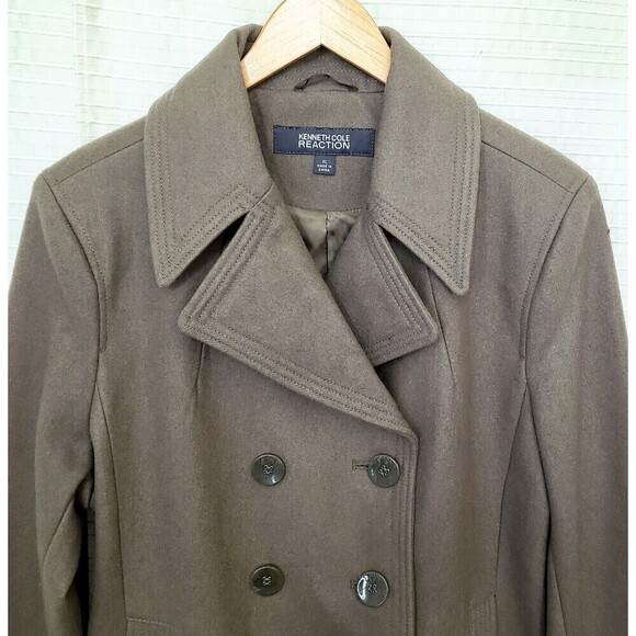 Kenneth Cole Reaction Double Breasted Pea Coat Wool Blend Taupe Womens XL - Picture 1 of 13